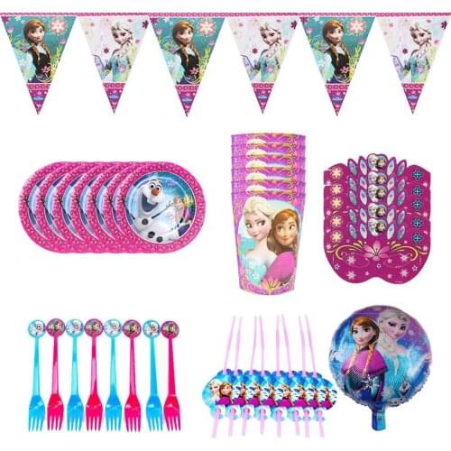 Disney Princess Frozen Elsa Anna Disposable Tableware Girl Childrens Theme Birthday Party Decorations Dinner Plates Straw Cup
