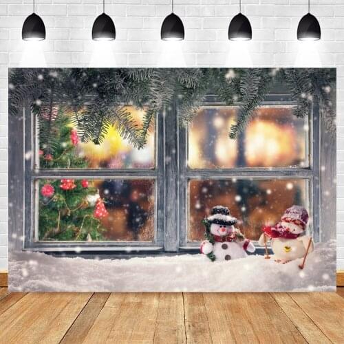 Yeele Photocall Christmas Backdrop Photography Glitter Window Snowmen Portrait Party Decor Background Photo Studio Photographic