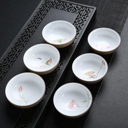 Hand-painted ceramic tea cup large round mouth cup Ding kiln white pottery clay Kung Fu tea set stoneware single cup NO.YZ72