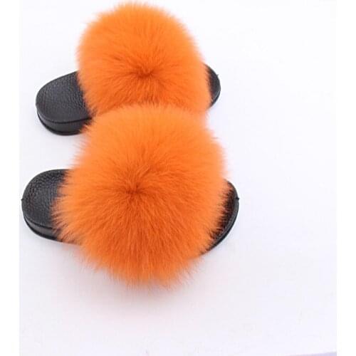 Kids Real Fox Hair Slippers 2020 Casual Plush Furry Real Fur Slippers Boys Slides Summer Shoes Girls Flip Flops Child Sandals
