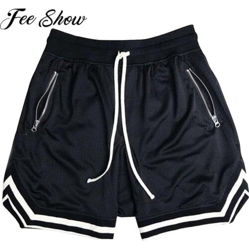 Men Casual Running Shorts Basketball Hot Pants Zipper Pocket Elastic Waistband Patchwork Shorts Loose Exercise Shorts Sweatpants