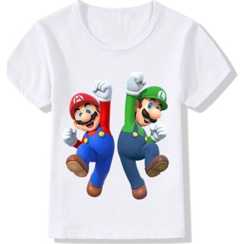 Cartoon Super Mario With Luigi Children Funny T-shirt Baby Boys Girls Summer Casual Tops T shirt Kids Clothes