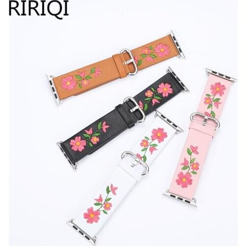 Substituir Apple Assista Leather Strap 38mm 42mm 1 2 3 Série Flor Vermelha Bordado Dos Homens das Senhoras Rep substituição dos