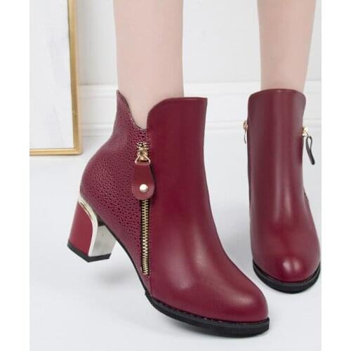 Plus Size Ankle Boots Women Platform High Heels Buckle Shoes Thick Heel Short Boot Ladies Casual Footwear