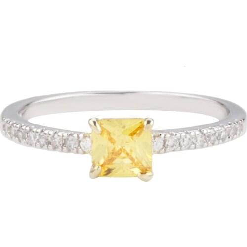 925 Sterling Silver Luxury Wedding Rings for Women Forever Simple Style Four Claws Square Yellow Topaz Wedding Gift Fine Jewelry