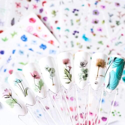 1Sheet Spring Water Nail Decal And Sticker Flower Leaf Tree Green Simple Summer DIY Slider For Manicuring Nail Art Watermark