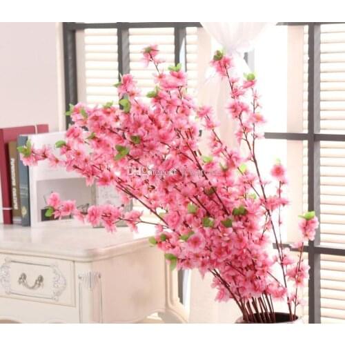 123cm Artificial Cherry Spring Plum Peach Blossom Branch Silk Flower Home Wedding Decorative Flowers Plastic Bouquet