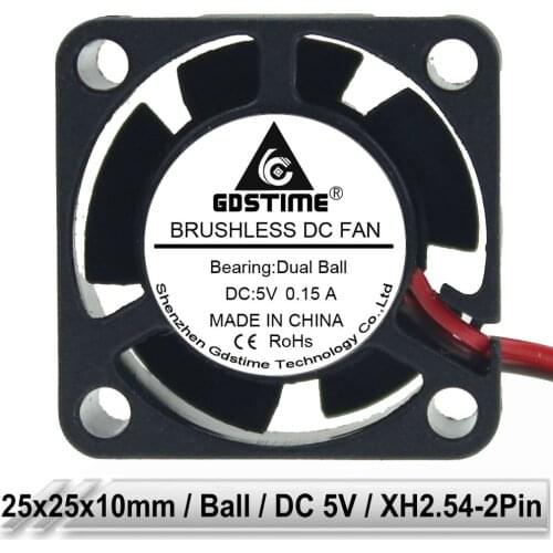200 PCS Gdstime 25mm 2510 25x25x10mm 5V 0.15A 2Pin Dual Ball Bearing Axial Heatsink Fan Brushless DC Mini Cooler Cooling Fan