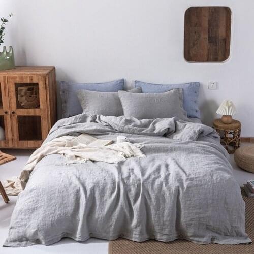 2020 Luxury 100% Linen Simple Bedding Set Super Breathable Antibacterial Duvet cover Bed Sheet Pillowcases Queen King Size 4pcs