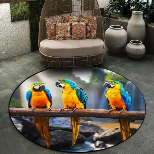 Parrot Birds 3D Print Round Floor Carpets Bedroom Decoration Country style Chair Mat Decoration Home Sofa Mat Soft