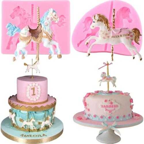 3D Carousel Shape Silicone Mold Baby Birthday Cake Border Fondant Molds Chocolate Cake Decorating Tools Candy Clay Resin Moulds