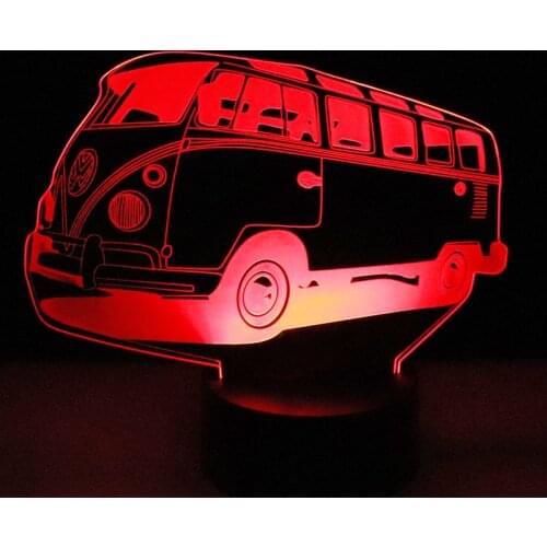 3D LED Night Light Colorful Autobus Bus Car with 7 Colors Light for Home Decoration Lamp Amazing Visualization Optical