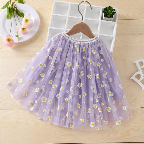 6 Color Baby Girl Cute 3-Layer Tutu Skirt Summer Sweet Toddler Daisy Print Elastic Waist Midi Tulle Princess Skirt Purple Pink
