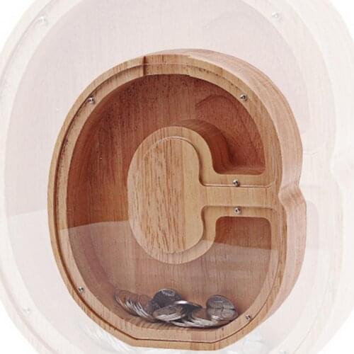 Bamboo Piggy Bank Letter-Shaped Piggy Bank Personalized Transparent Window Burly Wood Meaningful Letters Coin Bank Kid Toys