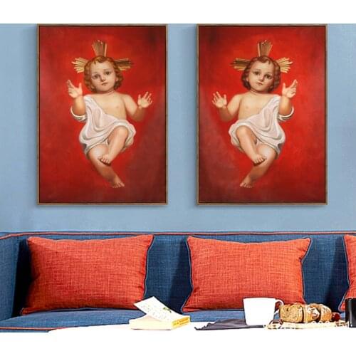No frame classical religious figures angel baby boy canvas printings oil painting printed on cotton wall art decoration picture