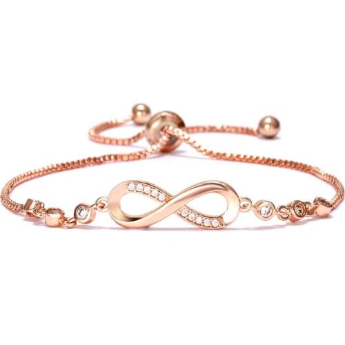 Rinhoo 23cm Adjustable Tennis Crystal Bracelet Infinity Number 8 Chain Charm Bracelets for Women Female Fashion Jewelry