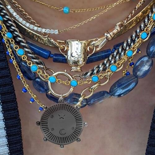 Black chunky chain evil eye pendant charm Pendant Necklace For Women Girls Simple Classic Crystal Jewelry Golden Birthday party