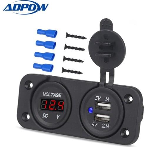 DC 12V-24V LED Digital Voltmeter Dual USB Outlet Power Socket Panel 3.1A Car Charger For Motorcycle Vehicles Mobile Phone