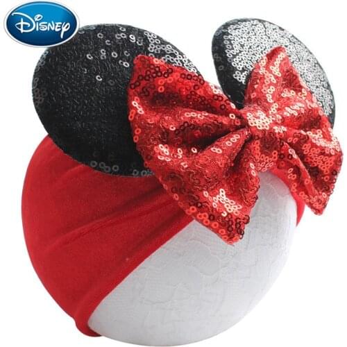 Disney Girl Sequins Bows Mouse Ears Winter Headband Hair Accessories For Girls Hot-Sale Trendy Soft Velvet head wrap For Kids