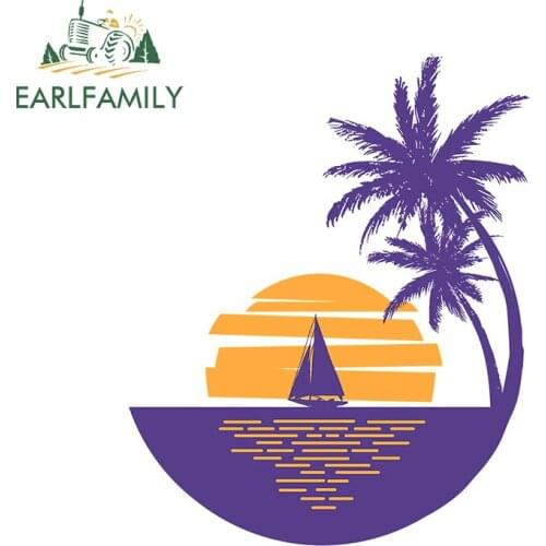 EARLFAMILY 13cm x 10.4cm for Sunset On Beach Vinyl Car Stickers Surfboard Windows JDM DIY Decal Waterproof Car Assessoires