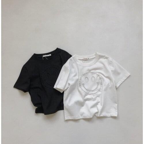 2-8 Y Toddler Boys T Shirts 2021 New Summer Kids Short Sleeve T Shirt Korean Soild Smiley Cotton Tees Shirt for Boy Baby Clothes