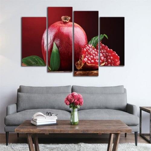 HD Home Modular Poster Decor Printed Pictures Painting 4 Panel Red Pomegranate Modern Canvas Living Room Framework Wall Art