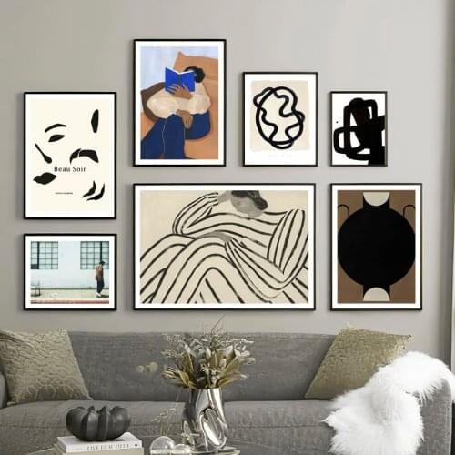 Minimalist Abstract Curve Line Drawing Nordic Poster Girl Reading Wall Art Print Canvas Painting Decor Pictures For Living Room