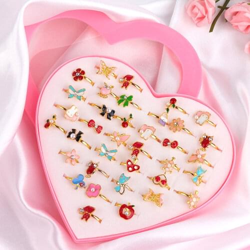 36 Piece/Set Cute Love Kids Rings Sweet Design Flower Animal Finger Rings for Baby Girls Fashion Jewelry Accessories Gifts