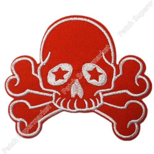 Red Skull & Crossbones retro biker tattoo gothic biker motorcycle MC biker emo punk rockabilly applique iron on patch Wholesale