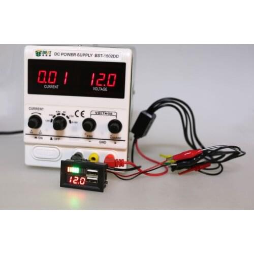 Red LED Digital Display Voltmeter Mini Voltage Meter Battery Tester Panel For DC 12V Cars Motorcycles Vehicles USB 5V2A output