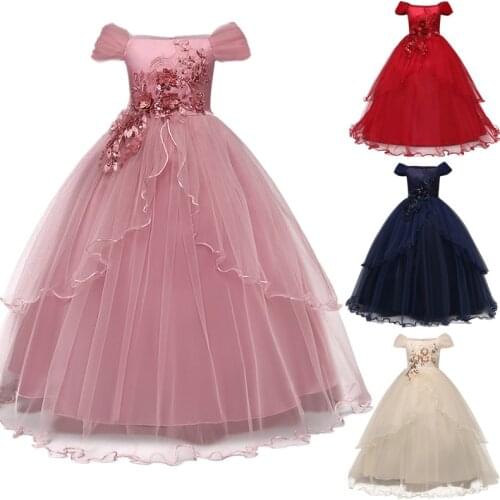 Lace Flower Girls Dress Formal Evening Dresses Wedding Birthday Party Gowns White Pageant Gown First Communion Dresses For Girls