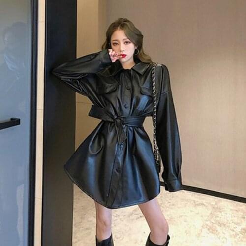Spring Autumn Fashion Black Women PU Leather Women Jacket Large size Solid color Loose Single-breasted Womens Jacket JK309