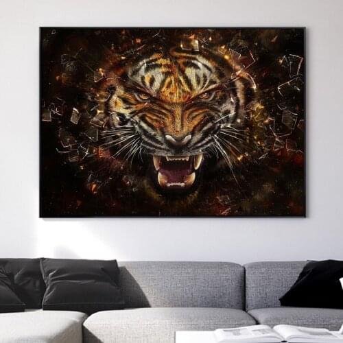 Black White Wildlife Animals Roaring Tiger Wall Art Canvas Paintings Posters and Prints Wall Art Pictures Living Room Home Decor