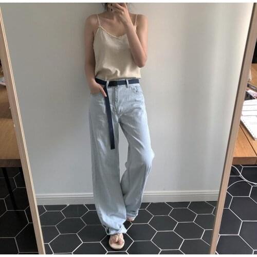 Obrix Light Female Casual Style Loose Summer Spring Solid Color Low Waist Jeans