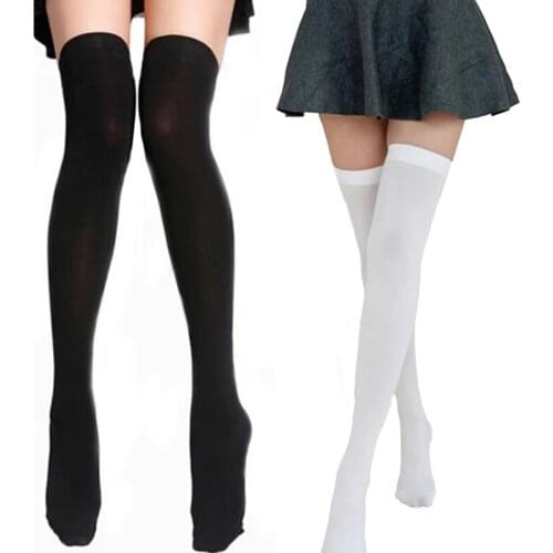 Preppy Style Solid Color Stockings Warm Thigh High Stockings for Women One Size d88