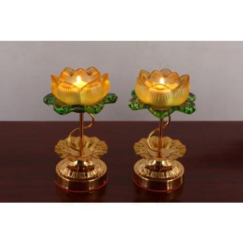 Wholesale Buddhist articles GOOD HOME family Protection Talisman- A pair Colored Glaze Lotus lamp holder Holy water cup