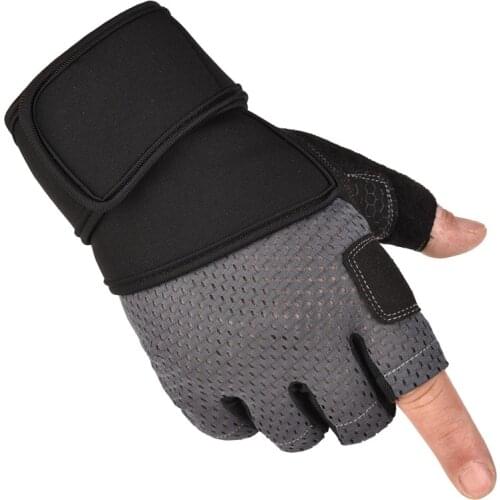 Men Fitness Heavyweight Training Gloves Bodybuilding Half Finger Gloves Non-Slip Palm Extended Long Wrist Warp Weightlifting