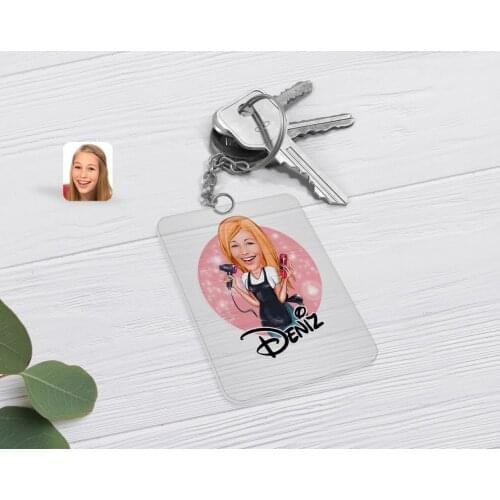 Personalized Women 'S Hairdressing Caricature Of Transparent Plexiglass Anahtarlık-3