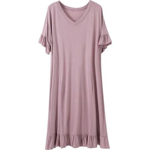 2020 Summer Light Womens Dresses Modal Cotton V-neck Elastic Dress Solid Color Soft Comfortable Home Clothes