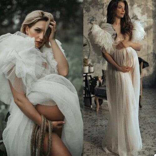 Ruffles Cap Sleeve Celebrity Dress 2021 Plus Size Women Pregnant Party Sleepwear Maternity Photoshoot Gowns