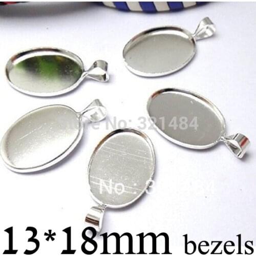 Silver plated 500pc 13*18mm Cameo Base Settings w/ Double Bails for Cabochons Oval Pendant Tray Bezel Blank Cup Charm Findings