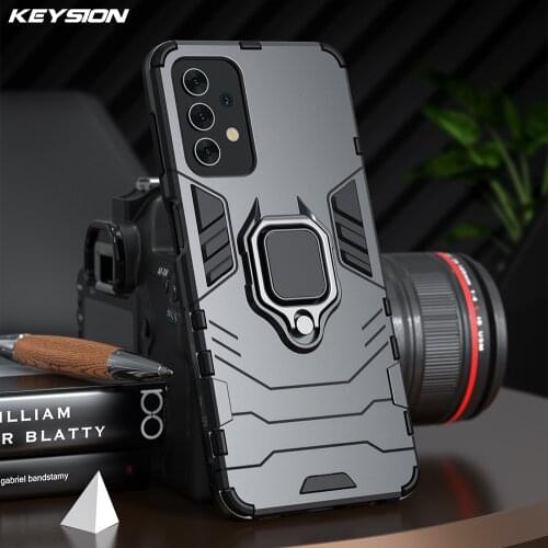 KEYSION Shockproof Armor Case for Samsung A32 A52 A72 5G Ring Stand Bumper Silicone Phone Back Cover for Galaxy A12 A02S A32 A42