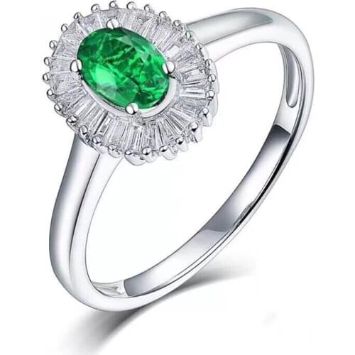 Natural real emerald luxury ring Per jewelry 4*6mm 0.52ct gemstone 925 sterling silver Fine handmade jewelry J210710