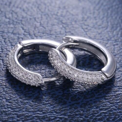 Luxury Small Circle Female Stud Earrings Classic Mosaic CZ Silver color Party Earrings Vintage Bride Wedding Earrings for Women