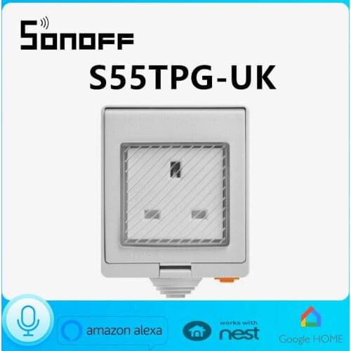 SONOFF S55 UK 13A WiFi Waterproof Outdoor Socket Plug Wireless APP Voice Remote Control Smart Home Automation Work With Alexa