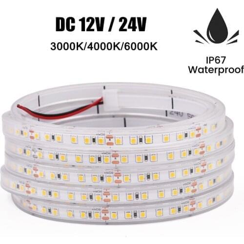 DC 12V 24VLED Strip IP67 Waterproof Cool / Natural White 3000K 4000K 6000K 2835 120LEDs/m Flexible Tape Ribbon LED Light Lamp