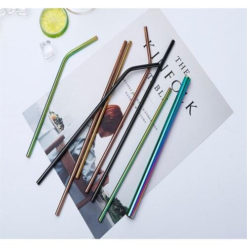 8PCS/set 304 Stainless Steel Pipe Drink Milk Tea Coffee Cocktail Straw Colored Metal Straw