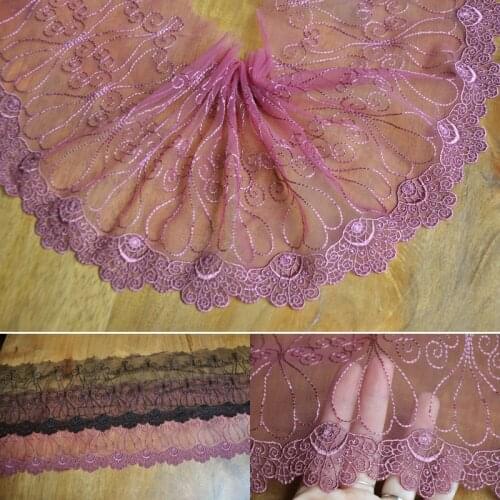 2Meters 18cm Wide High Quality Embroidered Lace Trim Purple Mesh Fabric Ribbon Lingerie Bra Handmade Dress Sewing Fabrics