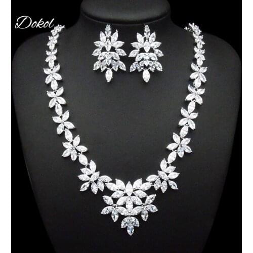 DOKOL Marquise Cut Cubic Zirconia Jewelry Sets For Wedding Silver Color Women Necklaces Earrings Set bijoux femme DKS0039