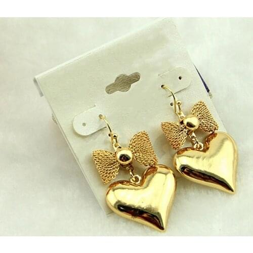 Love Heart Earrings For Women Sweet Cute Bow-knot Ladies Drop Earring Gold Silver Color Geometry Boucle D'oreille Brinco Jewelry